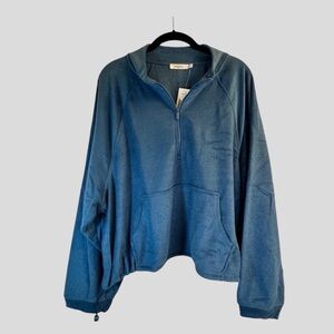 Ricki's Women's Sweatshirt XL Blue Terry Half Zip Kangaroo Pocket